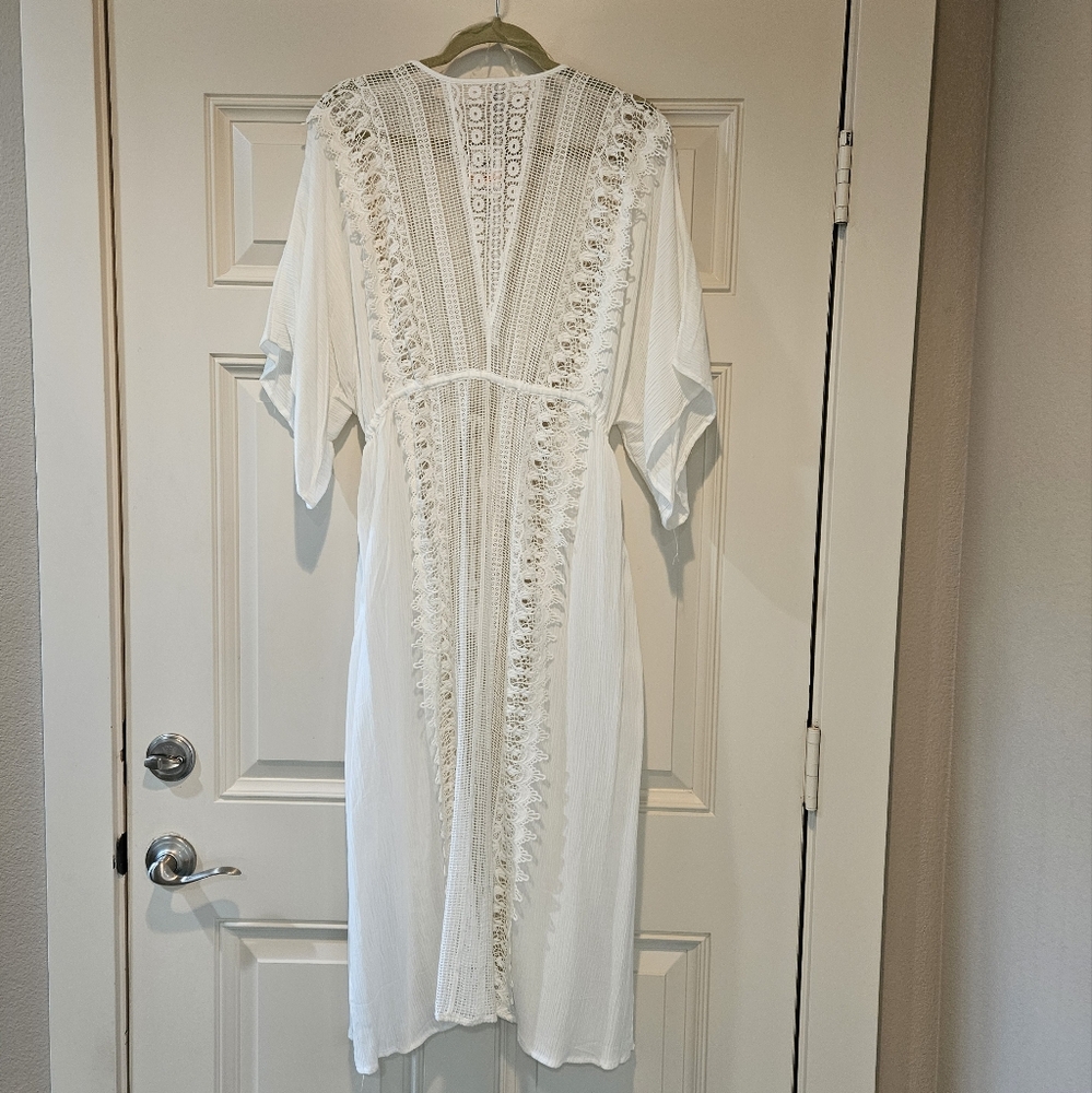 American Rag Maxi Kimono LS Tie Front Intricate Lace Sheer Egret White Small NWT - Picture 4 of 14